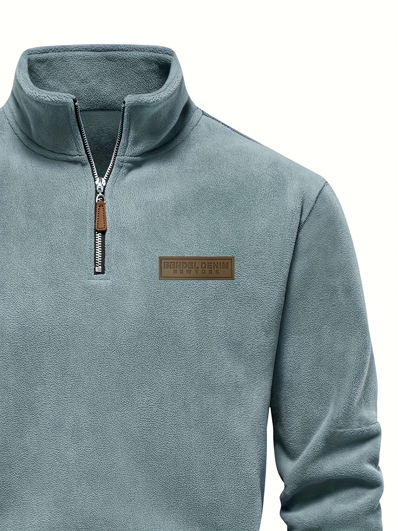 Men's Thermal Half-Zip Sweater Jacket with Round Neck & Collar - Winter Warm Full-Zip-like Zipper (Half-Zip) Closure, Machine Washable Casual Coat for Office & Outdoor, Dark Blue/Burgundy Label-Compatible (No Bulk Layering Ne