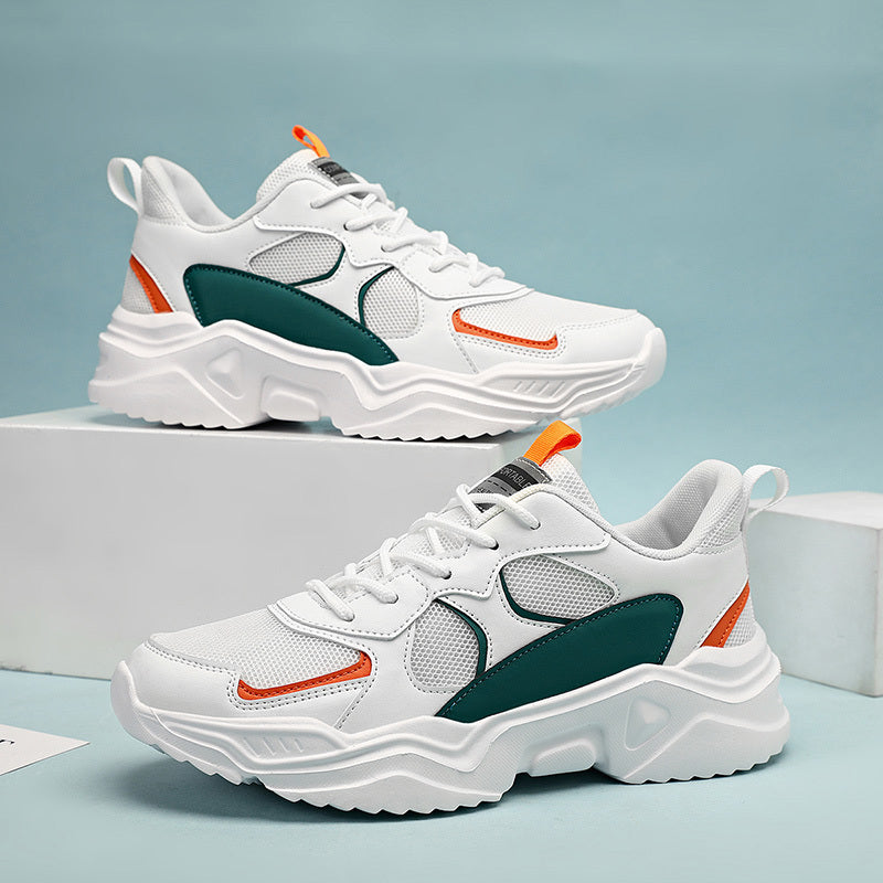 Baskets montantes respirantes pour homme - Baskets décontractées blanches et turquoise avec semelle EVA, fermeture à lacets, idéales en toutes saisons