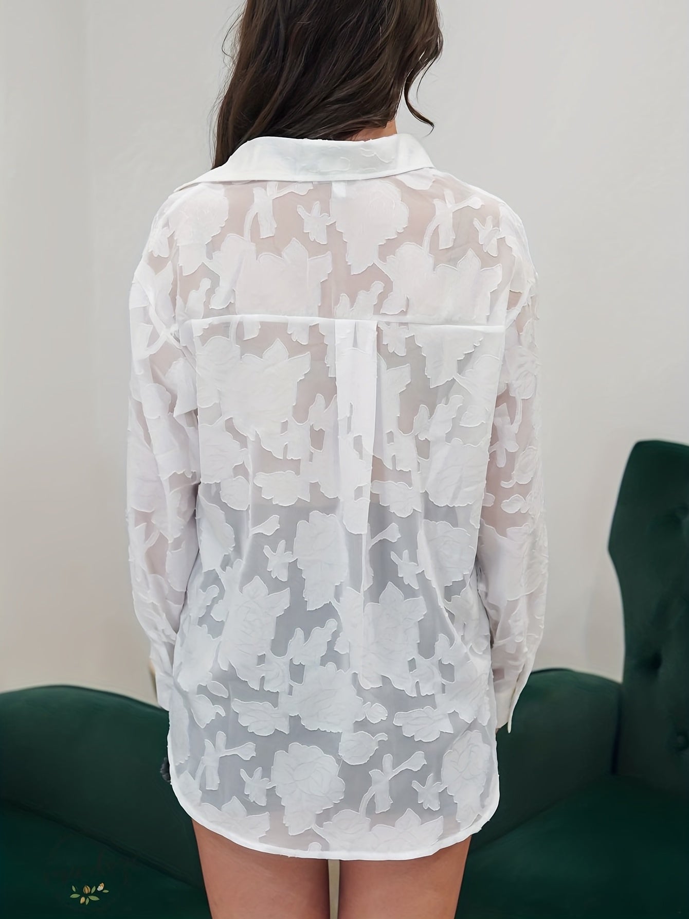 Chiffon V-neck Loose Lapel Blouses, Casual Button Down Long Sleeve Fashion Shirts Tops, Women's Clothing