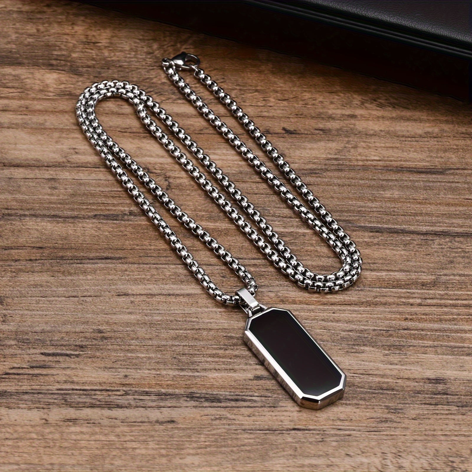 1pc 201 Stainless Steel Necklace for Men, Minimalist Black Drip Oil 201 Stainless Steel Pendant, Unique Gift for Men