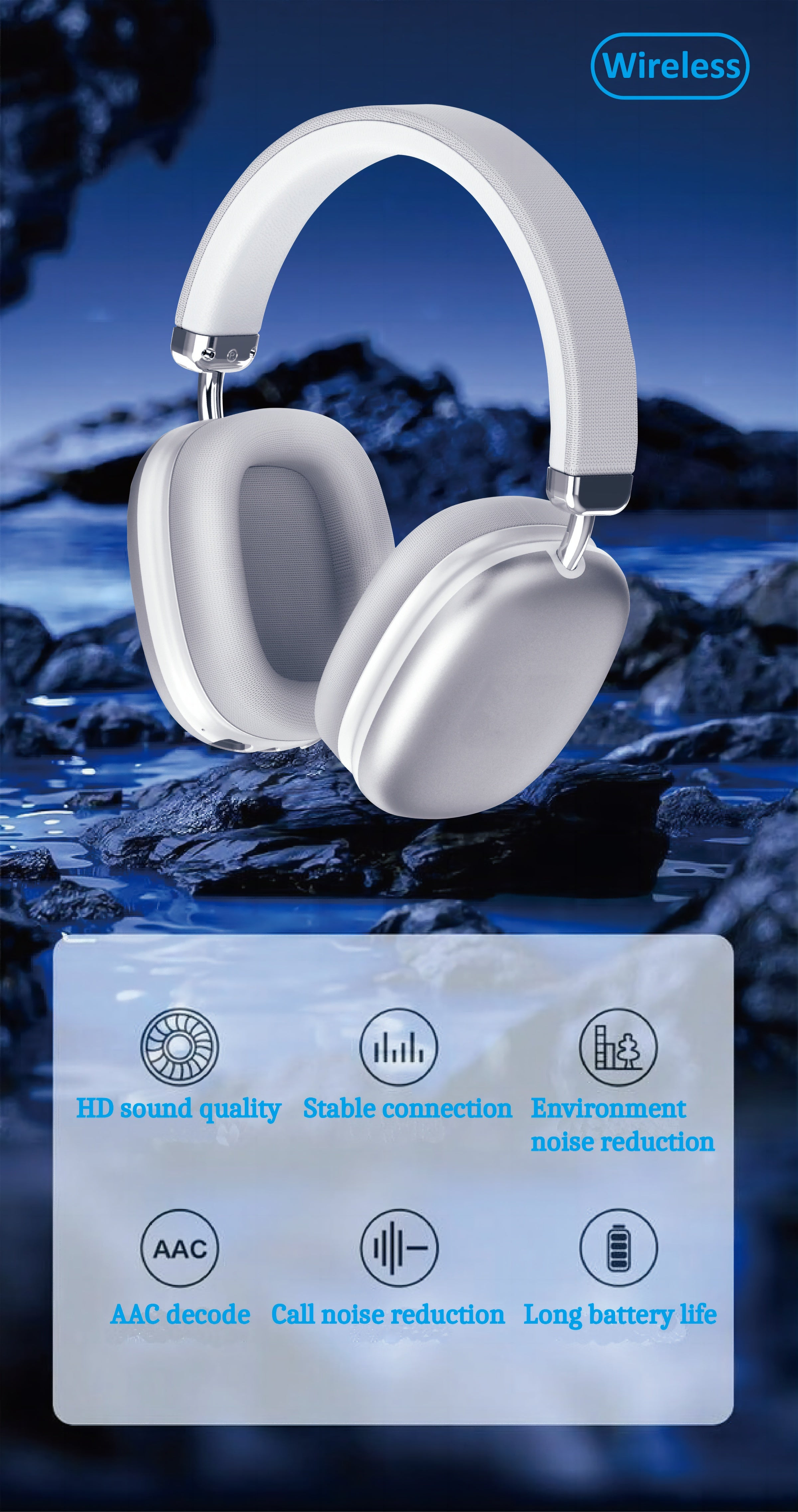 Upgraded High-Quality Wireless Headphones, Lightweight Foldable Earphones with Built-In Microphone, Compatible with 3.5Mm Audio Cable, Travel Work Stereo Laptop Phone, Ios Wireless Gaming Headset, Christmas Gift