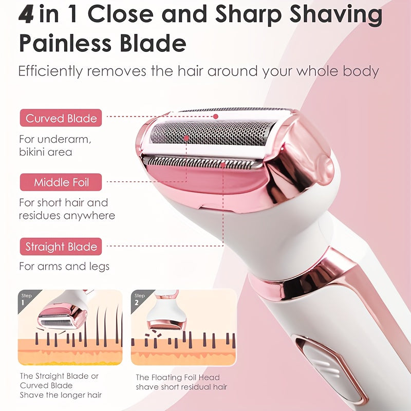 4in 1 Women's Electric Hair Remover/Women's Multi-Function Electric Hair Remover Set/Women's Bikini Trimmer/USB Rechargeable/Hair Remover for Eyebrows, Nose, Face, Legs, / Portable, Gentle, Women's Gift, Mother's Day Gift