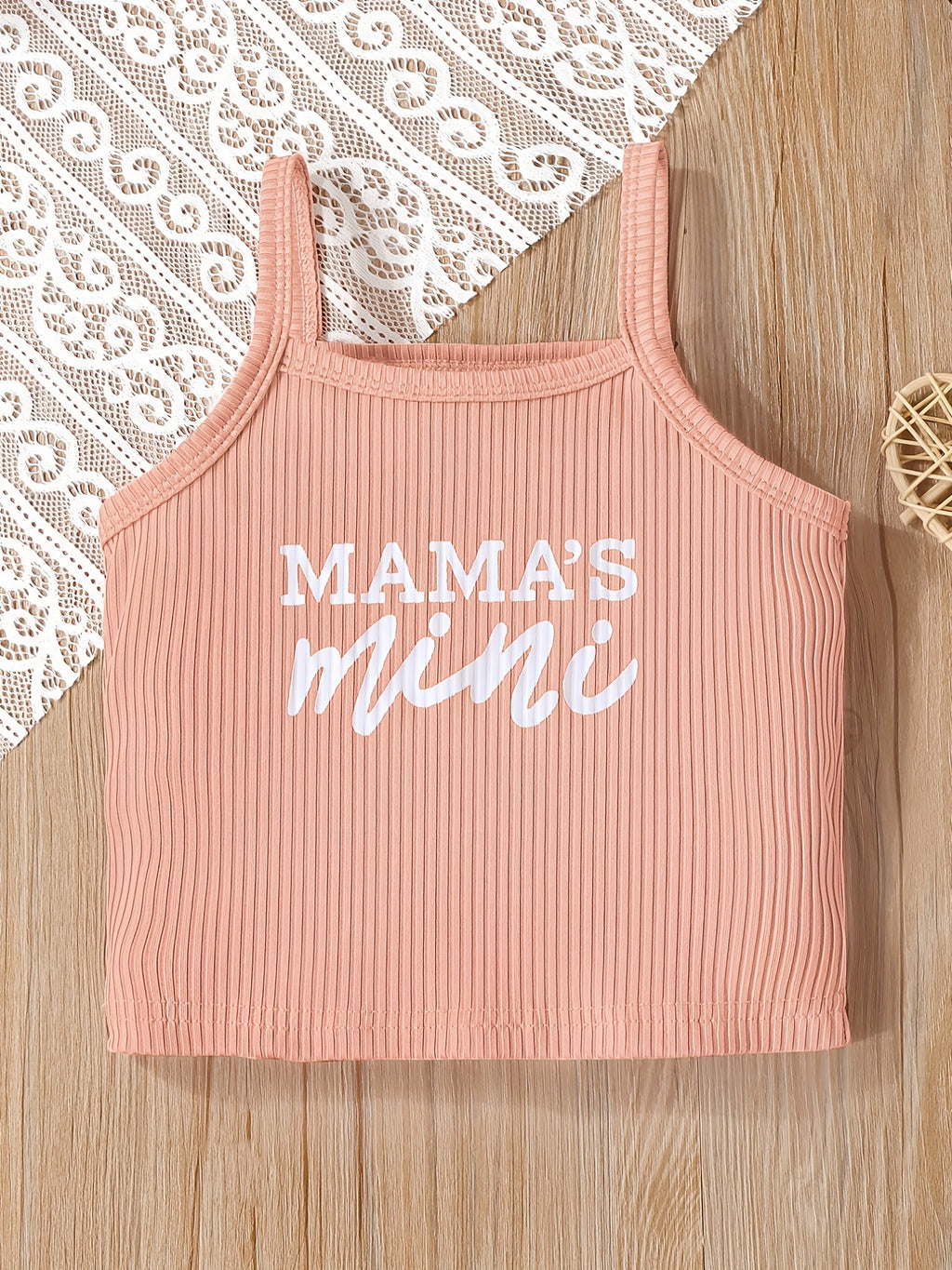 2pcs Toddler Girls Letter "MAMA'S MINI" Graphic Cami Top & Elastic Waist Shorts Set Kids Summer Outdoor Clothes