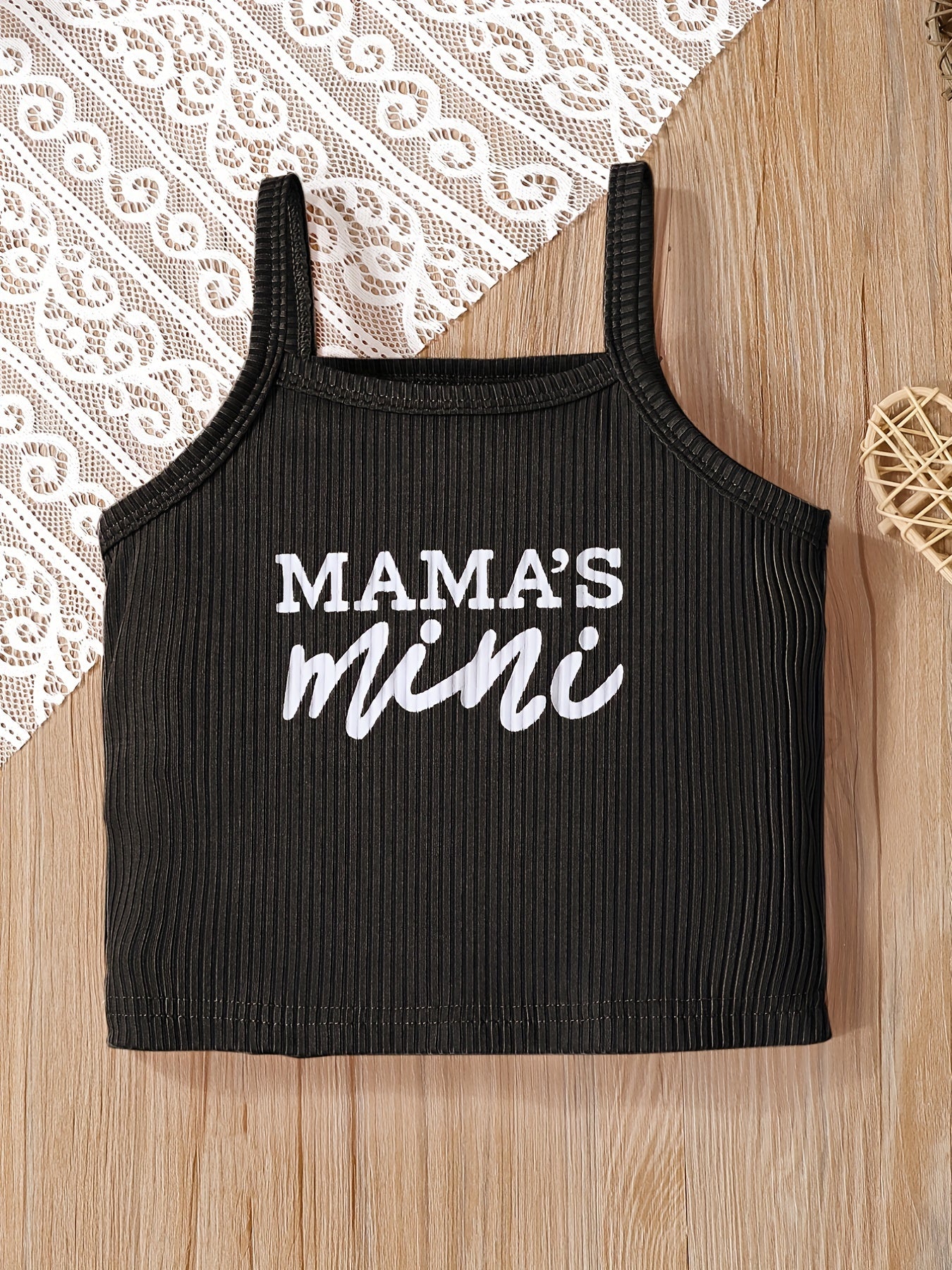 2pcs Toddler Girls Letter "MAMA'S MINI" Graphic Cami Top & Elastic Waist Shorts Set Kids Summer Outdoor Clothes