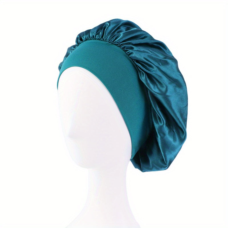 Solid Color Wide Elastic Band Satin Sleep Bonnet Soft Night Sleeping Cap For Women