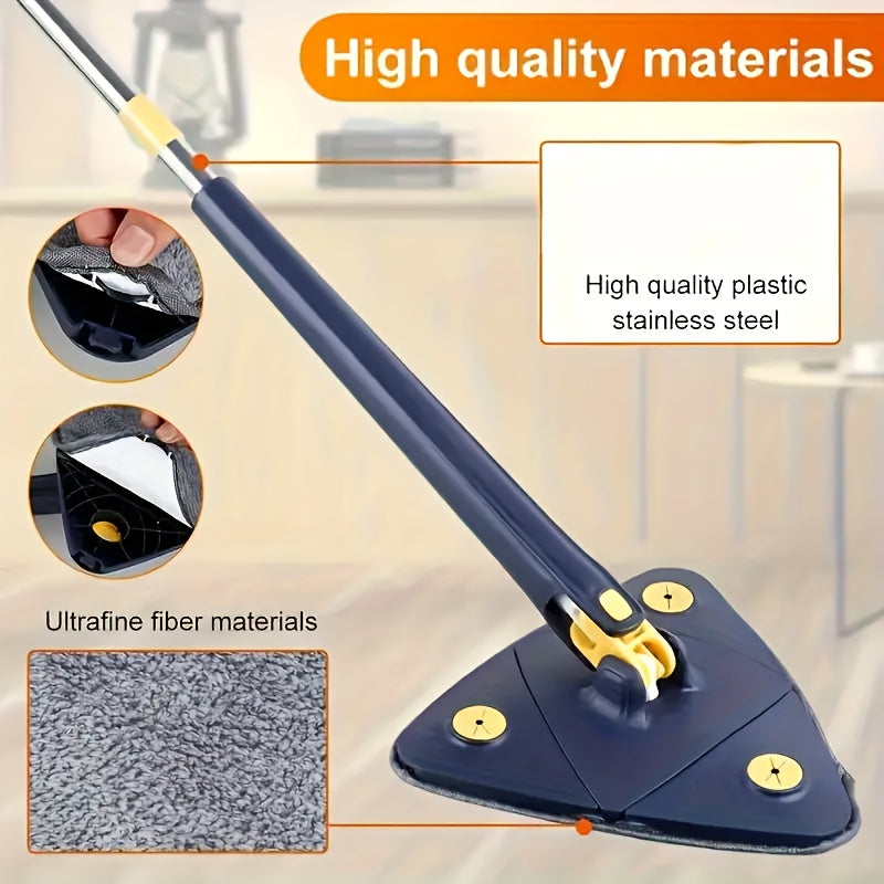 1set, Triangle 360° Rotating Cleaning Mop, Long Handle Floor Mop, Hands-free Wash Squeeze Mop, Wet And Dry Dual-use Cleaning Mop, for Floor Wall Ceiling Corner Glass, Cleaning Supplies, Cleaning Tool