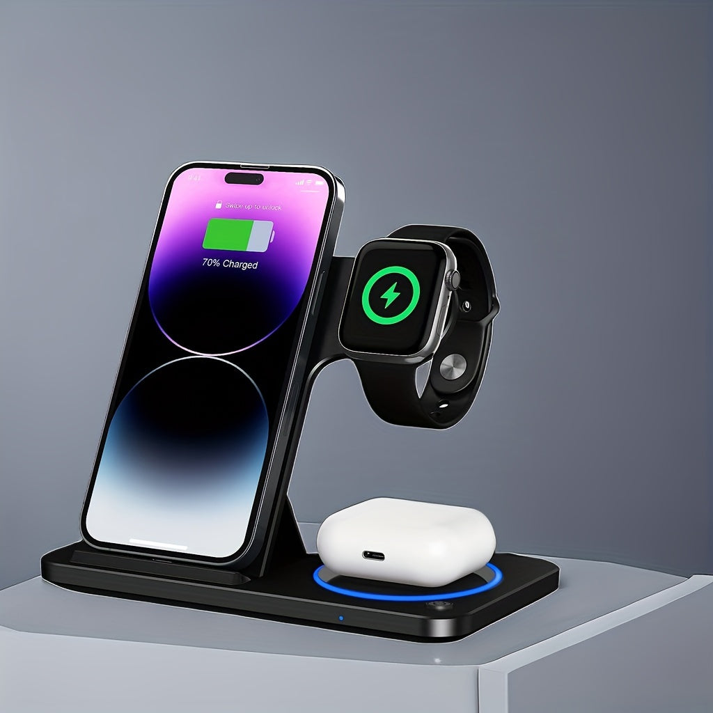 A 3-In-1 Foldable Wireless Charging Station That Quickly Charges Iphones 17 Through 8, Including Pro, Max, Mini, And SE Models, As Well As Various for iwatch And for airpods Versions, Phone Holder For Desk, Phone Stand For De