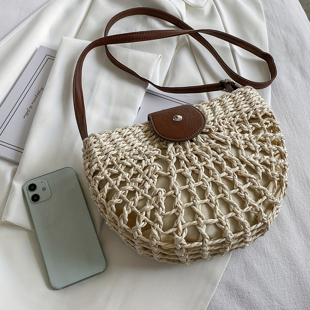 Women's Minimalist Crossbody Bag, Trendy Straw Shoulder Bag, All-Match Bag For Beach