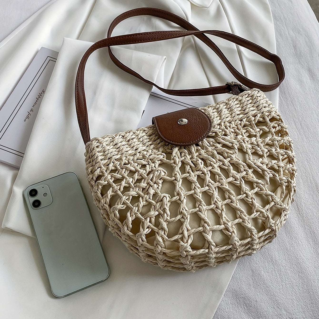 Women's Minimalist Crossbody Bag, Trendy Straw Shoulder Bag, All-Match Bag For Beach