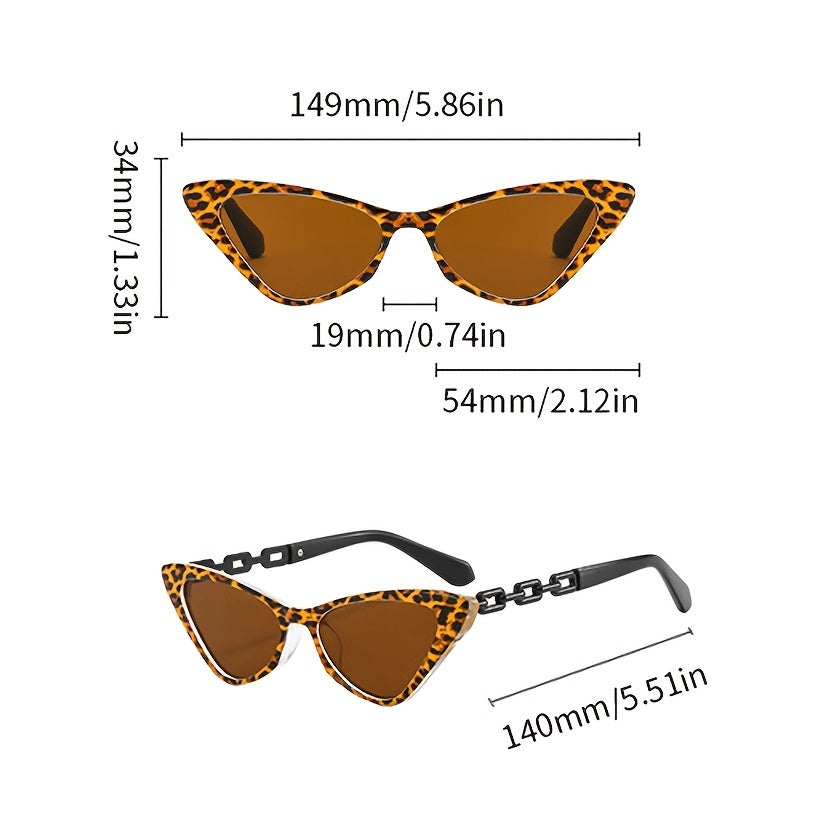 Cat Eye For Women Men Color Block Vintage Tinted Lens Chain Detail Eyewear UV Blocking