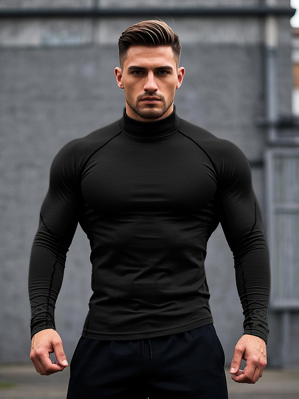 Men'S Fast-Drying Stretchable Fitness Top - High Neck Long Sleeve Training Shirt, Fitted Gym & Boxing Top for Year-Round Use, Moisture-Wicking Sports Performance Wear, Workout Clothes, Training Shirt, Sporty Design, Flexible