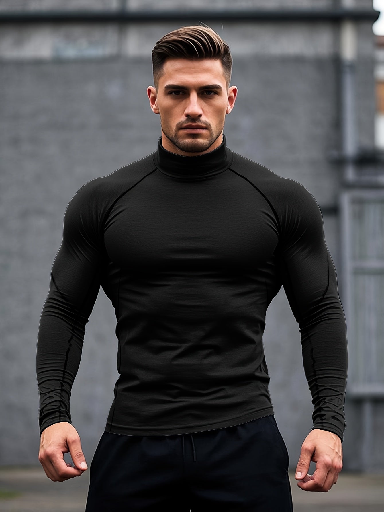 Men'S Fast-Drying Stretchable Fitness Top - High Neck Long Sleeve Training Shirt, Fitted Gym & Boxing Top for Year-Round Use, Moisture-Wicking Sports Performance Wear, Workout Clothes, Training Shirt, Sporty Design, Flexible