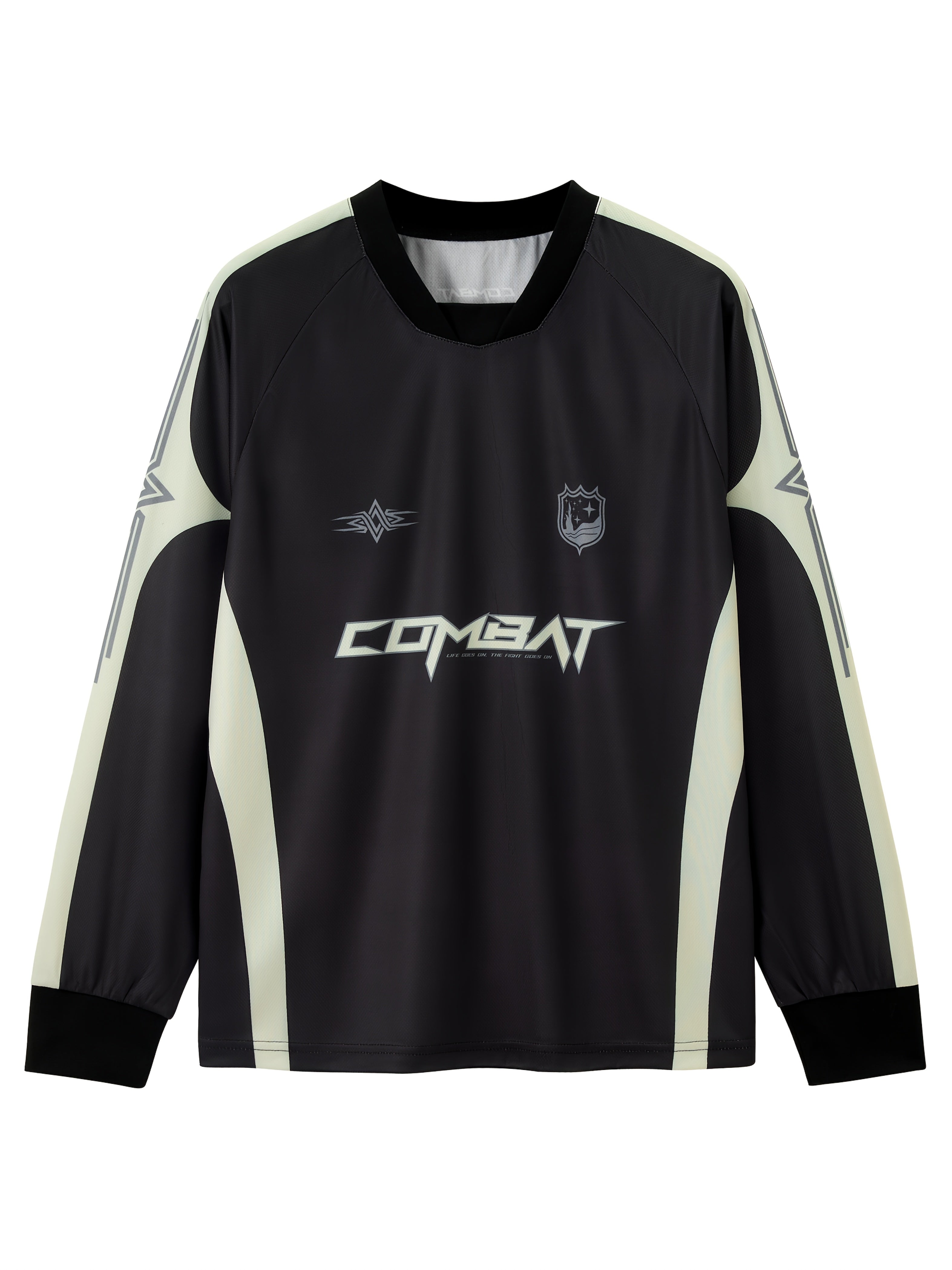 Men'S Casual Polyester Long Sleeve T-Shirt with "COMET" Print, Black & White Striped Design, Loose Fit, Sweetheart Neckline, Non-Stretch Fabric, Perfect for Spring, Summer, and Fall, Casual Wear | Sporty Casualwear | Polyeste