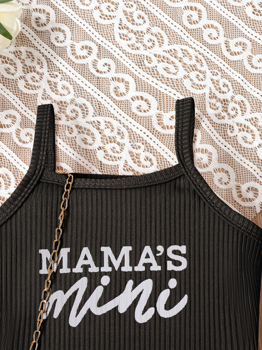 2pcs Toddler Girls Letter "MAMA'S MINI" Graphic Cami Top & Elastic Waist Shorts Set Kids Summer Outdoor Clothes