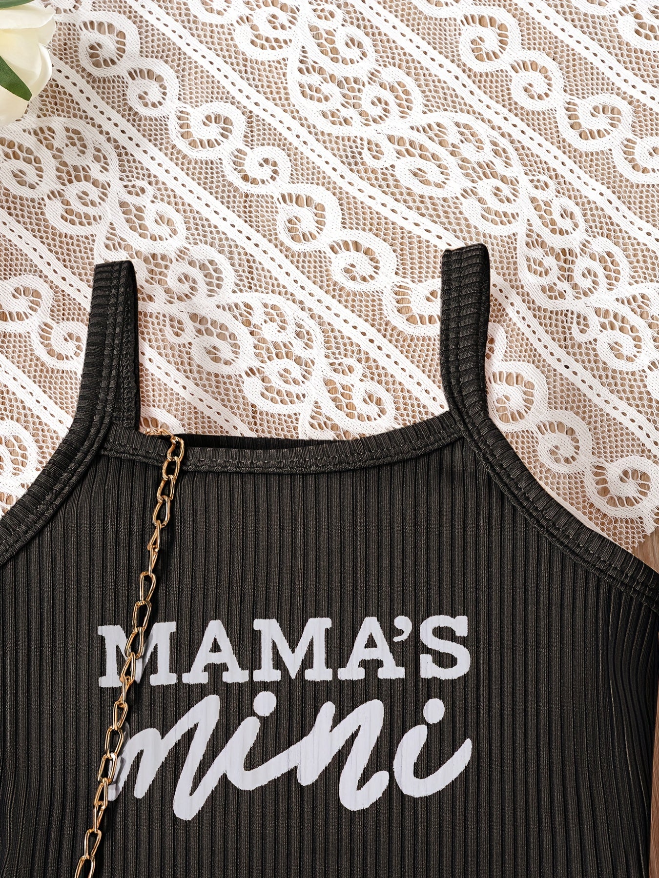 2pcs Toddler Girls Letter "MAMA'S MINI" Graphic Cami Top & Elastic Waist Shorts Set Kids Summer Outdoor Clothes