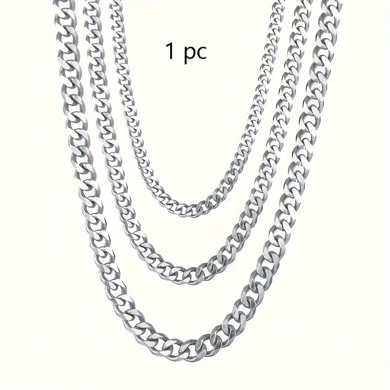 3mm 5mm 7mm Wide Stainless Steel Cuban Link Chain Necklace - Punk Rock Style Unisex Adjustable 16/20/24 Inch Edgy Jewelry for Men & Women, Durable Choker for Casual & Formal Wear, Bold Design, Polished Finish, Fashion Enthusi
