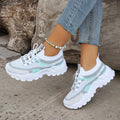 Women'S Color-Blocked Casual Sneakers, Breathable Lace-Up Running Shoes with Flying Woven Design, Stylish Mesh Platform Casual Footwear.