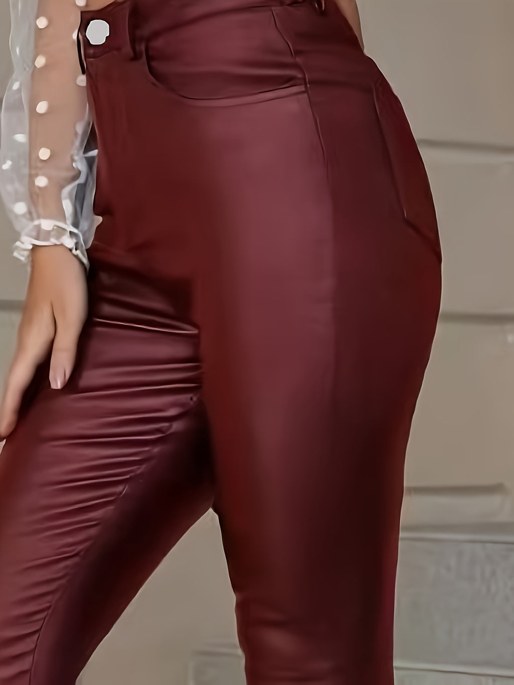 Women's High-Elastic Coated Skinny Jeans - Street Style, Stretch Denim with Glossy Finish, Mid-Rise, Button Closure, Long Length, Versatile for All Seasons