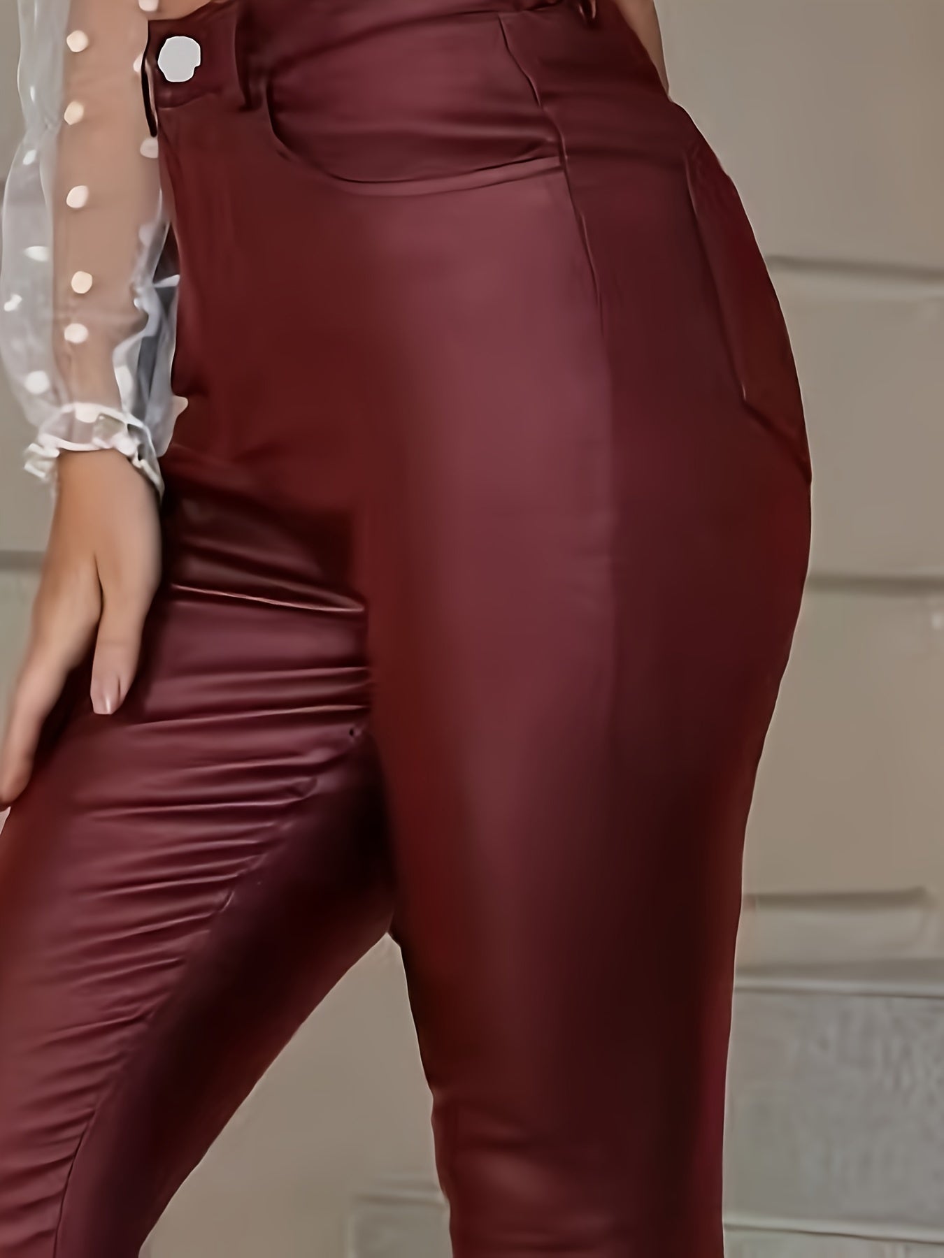 Women's High-Elastic Coated Skinny Jeans - Street Style, Stretch Denim with Glossy Finish, Mid-Rise, Button Closure, Long Length, Versatile for All Seasons