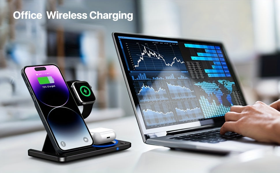 A 3-In-1 Foldable Wireless Charging Station That Quickly Charges Iphones 17 Through 8, Including Pro, Max, Mini, And SE Models, As Well As Various for iwatch And for airpods Versions, Phone Holder For Desk, Phone Stand For De