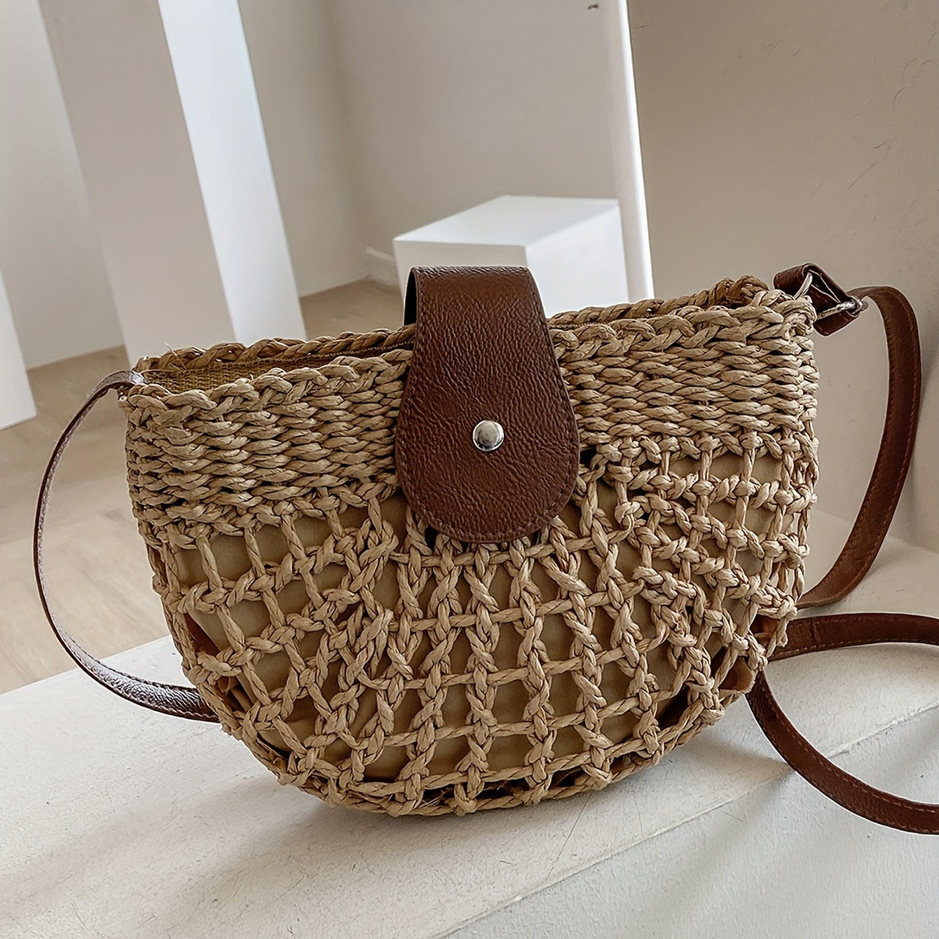 Women's Minimalist Crossbody Bag, Trendy Straw Shoulder Bag, All-Match Bag For Beach
