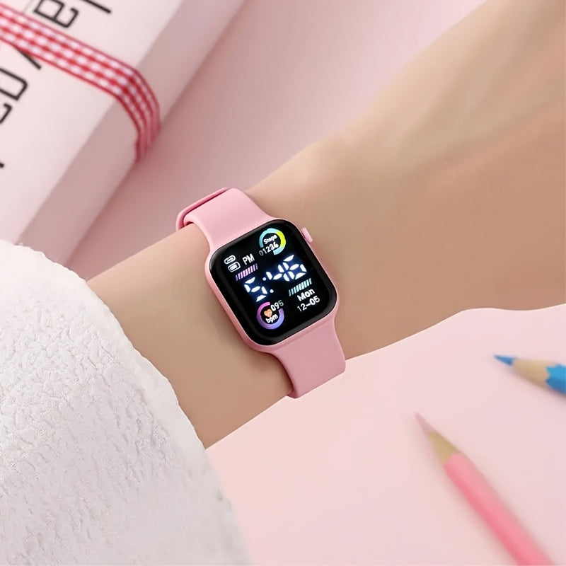 6-Piece Fashionable Pink Electronic Watch, Bracelet, Necklace, Earrings, and Ring Set for Teens - Perfect Birthday Gift for Friends, Girlfriend, or Boyfriend, Ideal for Travel, Graduation, Halloween, and Valentine's Day